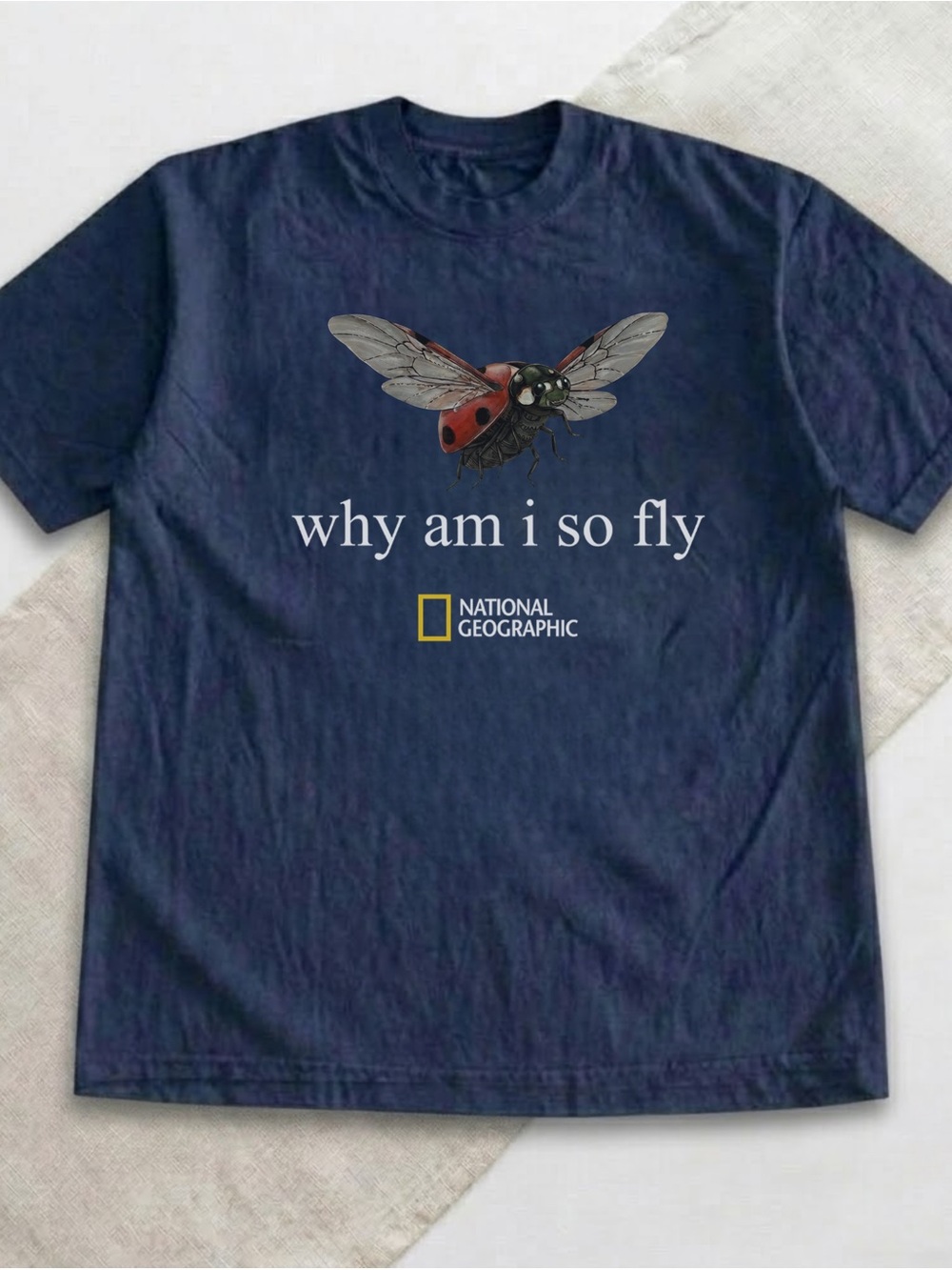 Gildan Navy Graphic Ladybug Flight Tee